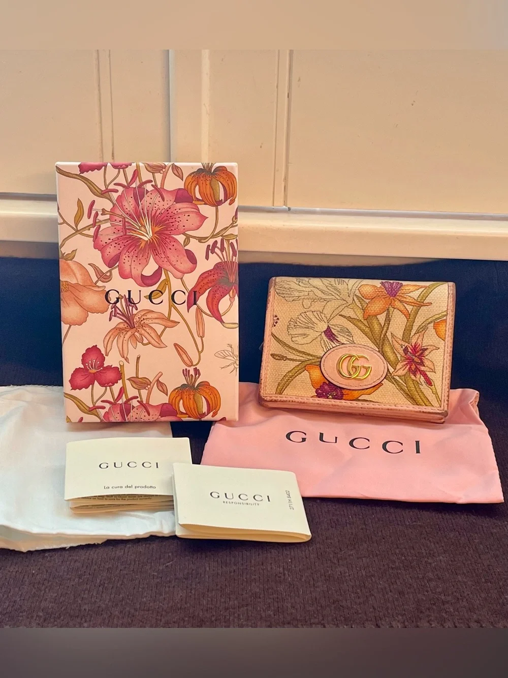 Gucci Marmont Pink Floral Canvas/Leather Bifold Wallet - Limited Edition